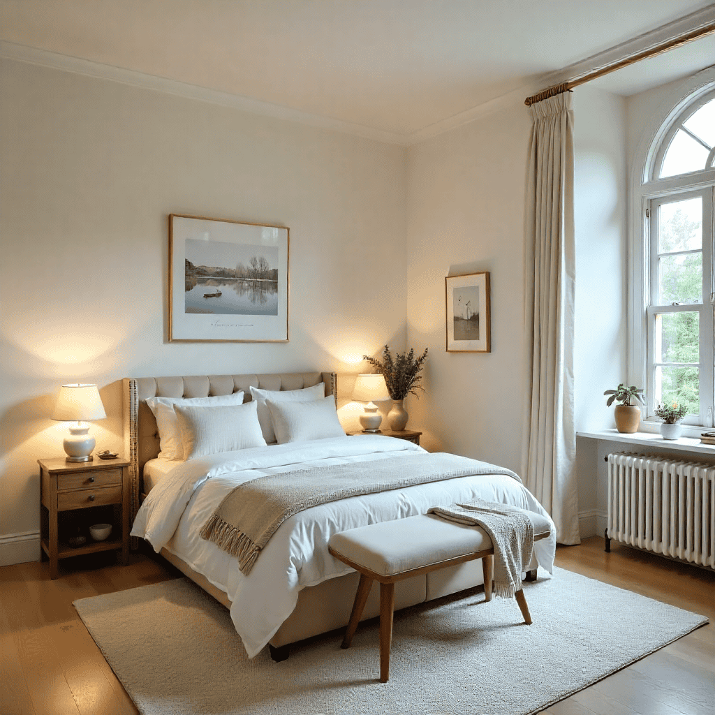 Room makeover highlighting layered textiles, artwork, and warm lighting